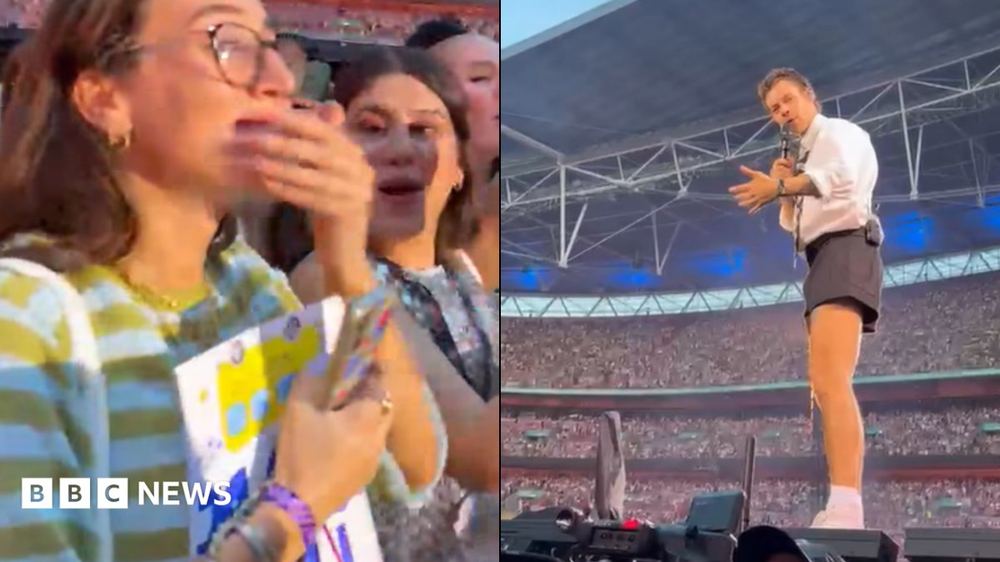 BBC News: Ilkley "dog bus" gets shout-out from Harry Styles at Wembley